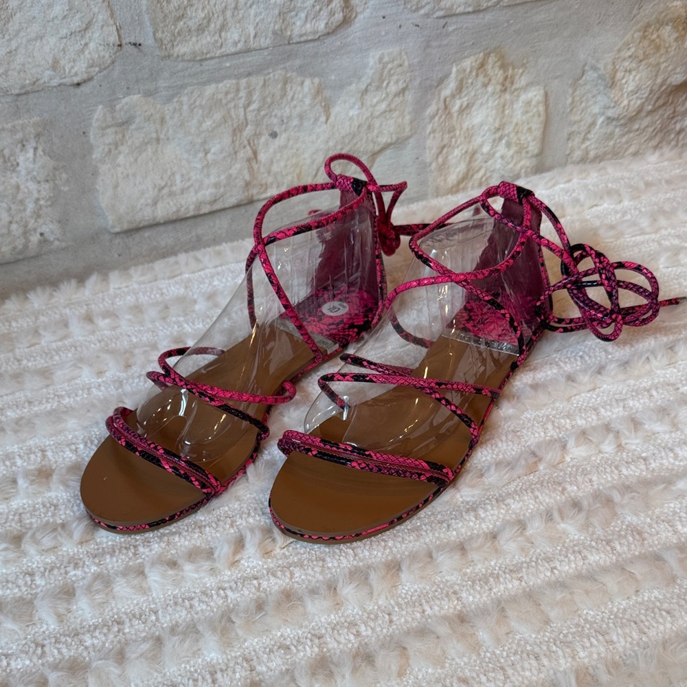 ANTONIO MELANI Pink Snake-Print Lace-Up Clear-Strap Sandals